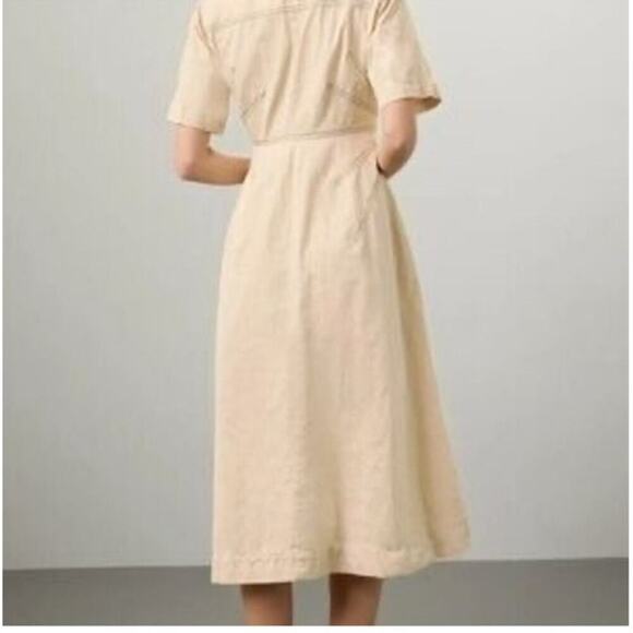ROSETTA GETTY Beige Twill Cotton Short Sleeve Button Front Dress Size 4 - Picture 2 of 10